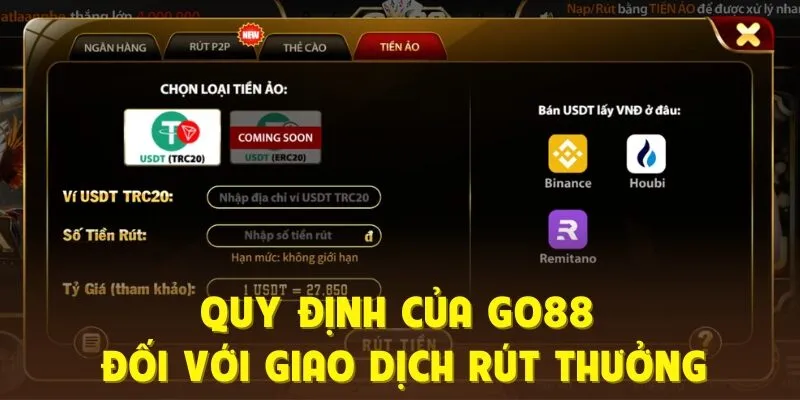 Quy định của GO88 đối với giao dịch rút thưởng